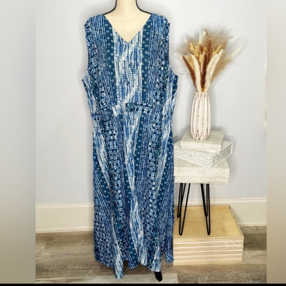 Monroe & Main Boho Blue Mixed Print Maxi Dress - 22W - Picture 1 of 5